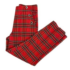 Autres Filles Red Plaid Slim Leg Pants High Rise Button Accent CHU24721C Small